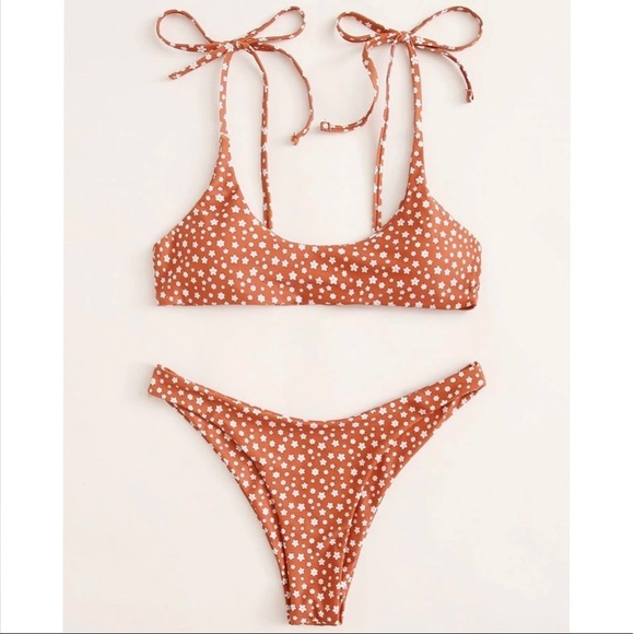 Floral Tie Shoulder Bikini Set - Picture 2 of 4